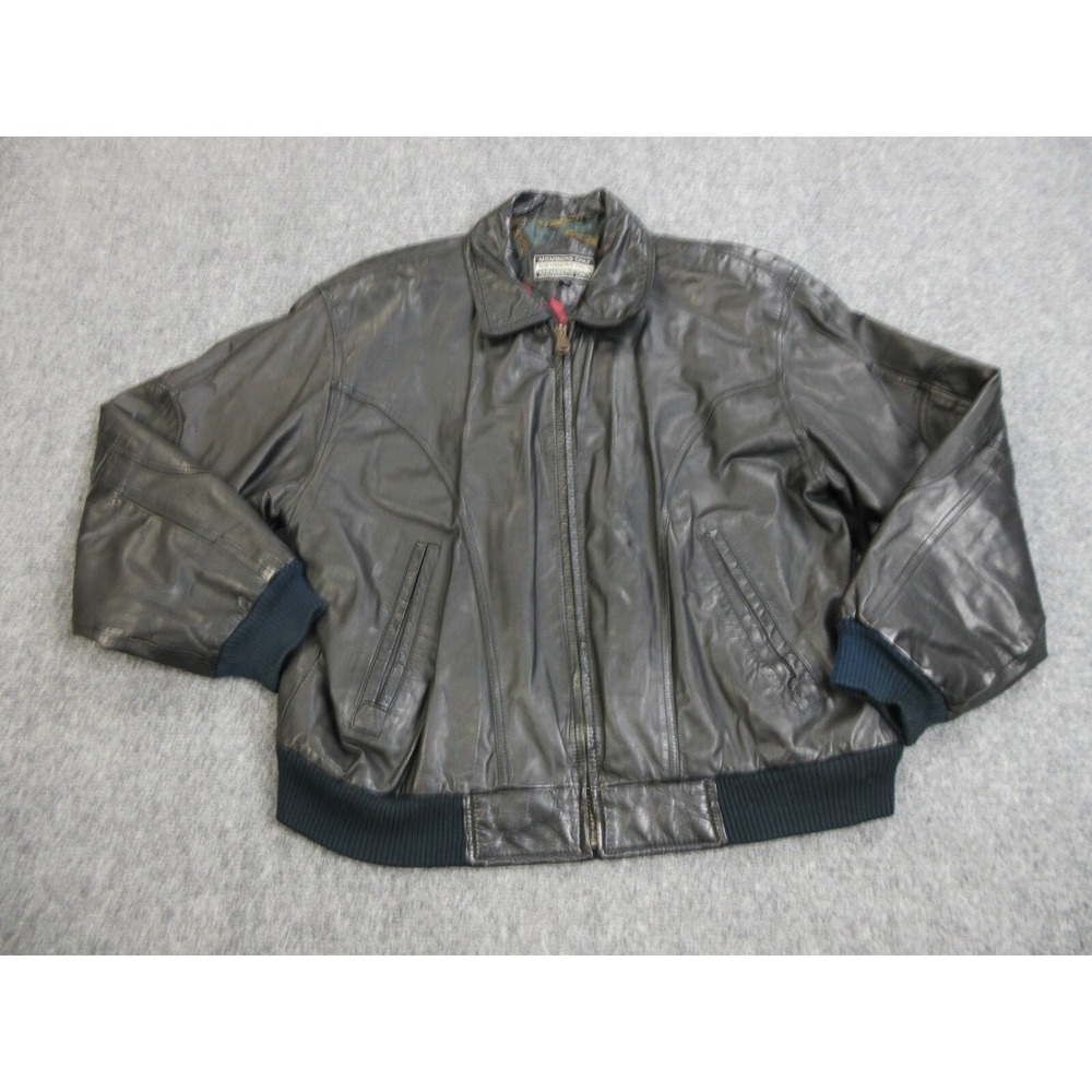 VINTAGE Members Only Jacket Mens Extra Large Black Leather Bomber Racer Coat